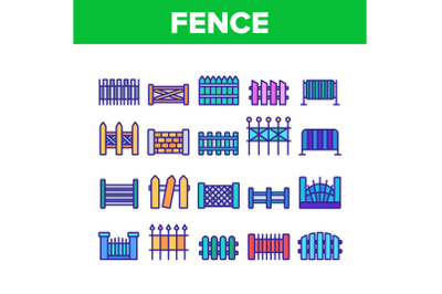 Fence Construction Collection Icons Set Vector