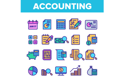 Color Accounting Elements Vector Icons Set