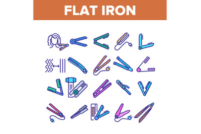 Flat Iron Equipment Collection Icons Set Vector