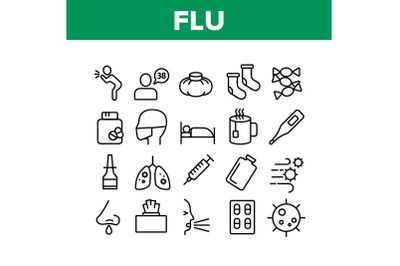 Flu Symptoms And Cure Collection Icons Set Vector