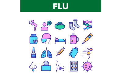 Flu Symptoms And Cure Collection Icons Set Vector