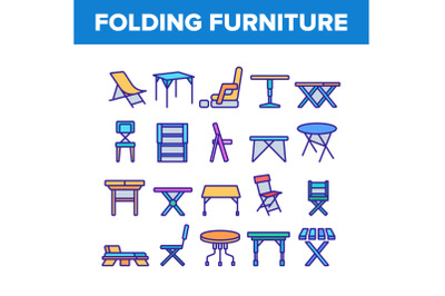 Folding Furniture Collection Icons Set Vector