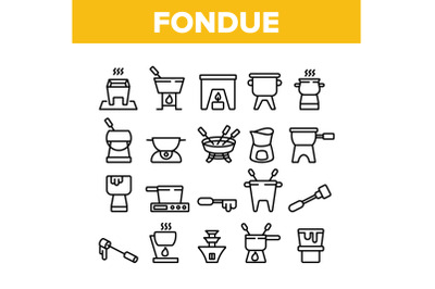 Fondue Pot Equipment Collection Icons Set Vector