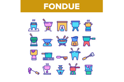 Fondue Pot Equipment Collection Icons Set Vector