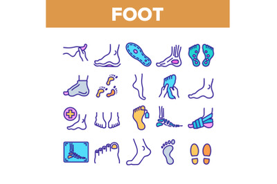 Foot Human Body Part Collection Icons Set Vector