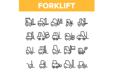 Forklift, Lift Truck Vector Linear Icons Set