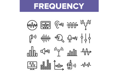 Frequency Pulse Wave Collection Icons Set Vector