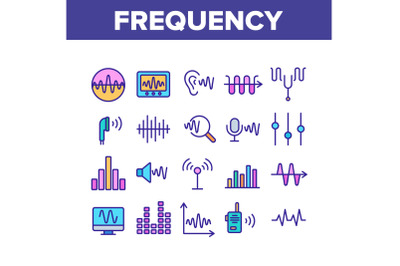 Frequency Pulse Wave Collection Icons Set Vector