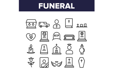 Funeral Burial Ritual Collection Icons Set Vector