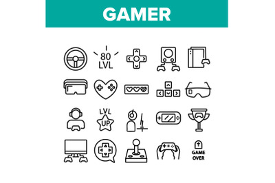 Gamer Device Collection Elements Icons Set Vector