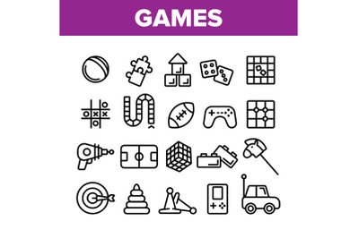 Interactive Kids Games Vector Thin Line Icons Set