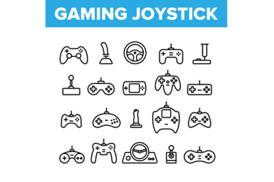 Gaming Joystick Vector Thin Line Icons Set