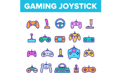 Gaming Joystick Vector Color Line Icons Set