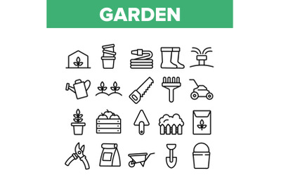 Garden Farming Tool Collection Icons Set Vector