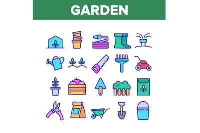 Garden Farming Tool Collection Icons Set Vector