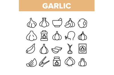 Garlic Spicy Vegetable Collection Icons Set Vector