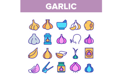 Garlic Spicy Vegetable Collection Icons Set Vector