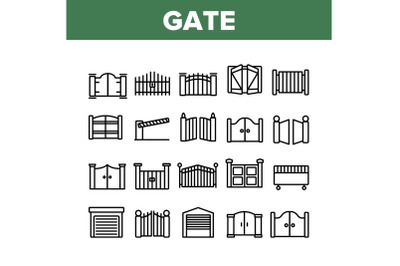 Gate Entrance Tool Collection Icons Set Vector