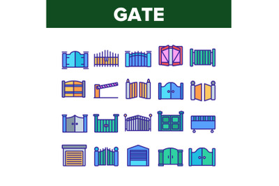 Gate Entrance Tool Collection Icons Set Vector