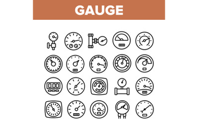 Gauge Meter Equipment Collection Icons Set Vector