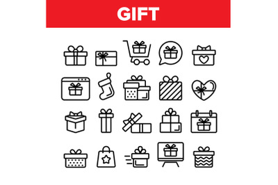 Collection Different Gift Sign Icons Set Vector