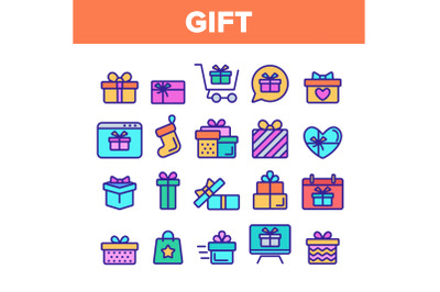 Color Different Gift Sign Icons Set Vector