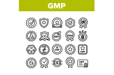 Gmp Certified Mark Collection Icons Set Vector