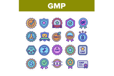 Gmp Certified Mark Collection Icons Set Vector