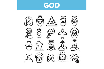 God Christian Religion Collection Icons Set Vector