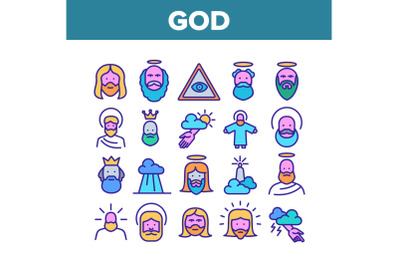 God Christian Religion Collection Icons Set Vector