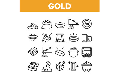 Gold Jewelry Metal Collection Icons Set Vector