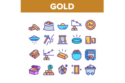 Gold Jewelry Metal Collection Icons Set Vector