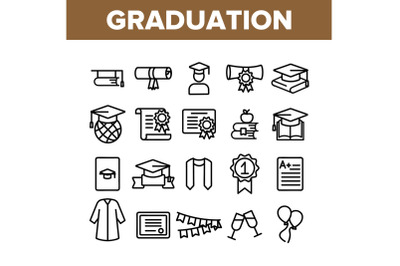 Collection Graduation Thin Line Icons Set Vector