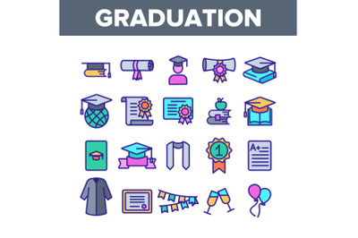 Color Graduation Thin Line Icons Set Vector