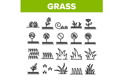 Grass Meadow Plant Collection Icons Set Vector