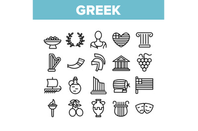 Greek Country Nation Cultural Icons Set Vector