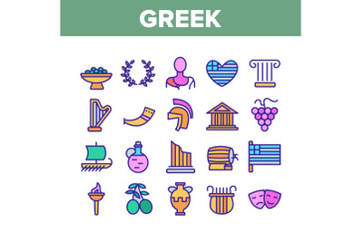 Greek Country Nation Cultural Icons Set Vector