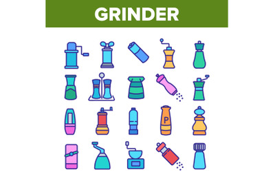 Grinder Pepper Salt Collection Icons Set Vector