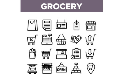 Grocery Shop Collection Elements Icons Set Vector