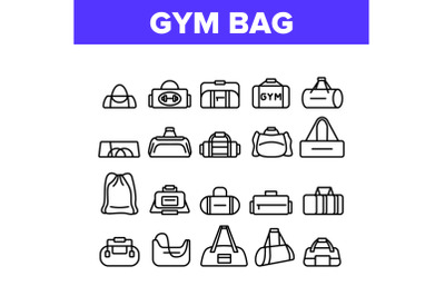 Gym Bag Accessory Collection Icons Set Vector