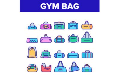 Gym Bag Accessory Collection Icons Set Vector