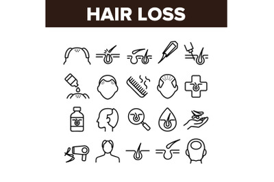 Hair Loss Collection Elements Icons Set Vector