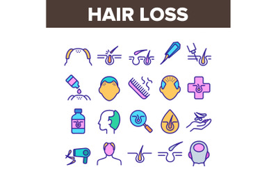 Hair Loss Collection Elements Icons Set Vector