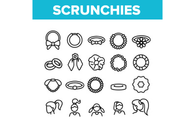 Hair Scrunchies Bands Collection Icons Set Vector