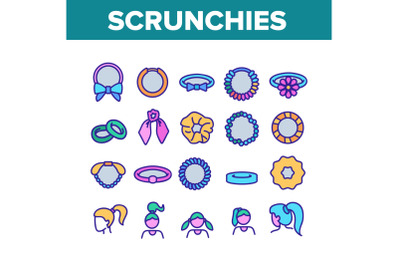 Hair Scrunchies Bands Collection Icons Set Vector