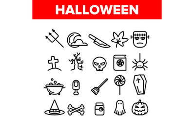 Collection Different Halloween Icons Set Vector