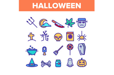 Color Different Halloween Icons Set Vector