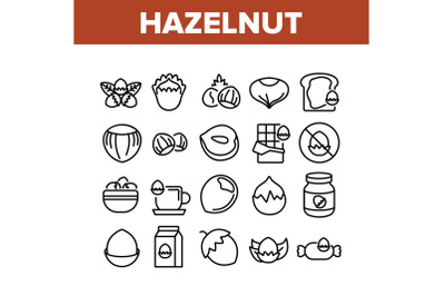 Hazelnut Organic Food Collection Icons Set Vector