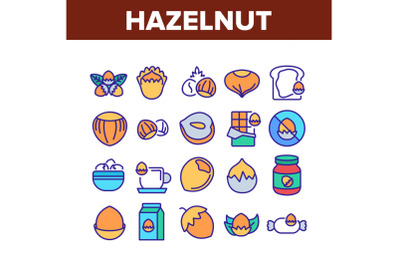 Hazelnut Organic Food Collection Icons Set Vector