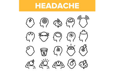 Collection Headache Elements Icons Set Vector